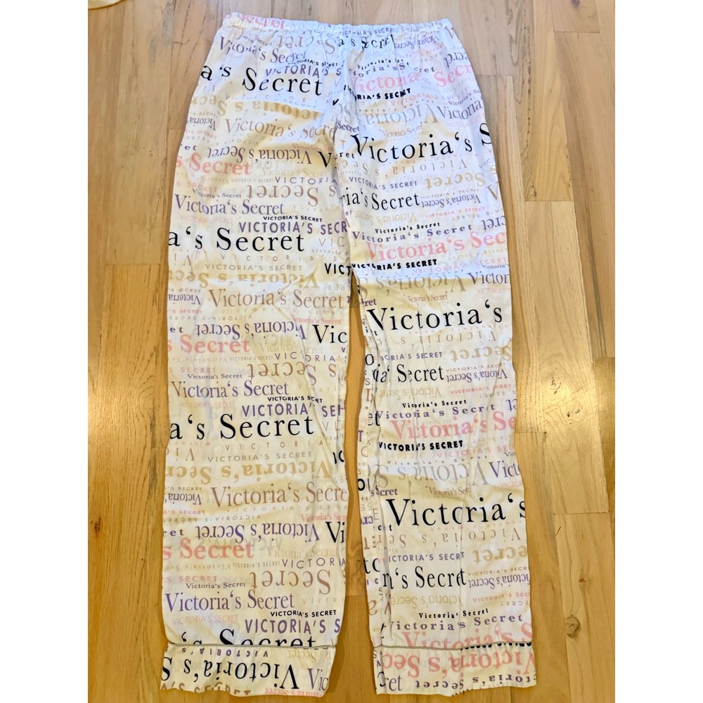 Victorias Secret PJ Sleep Lounge Pants Colorful Logo Print M Cotton Drawstring